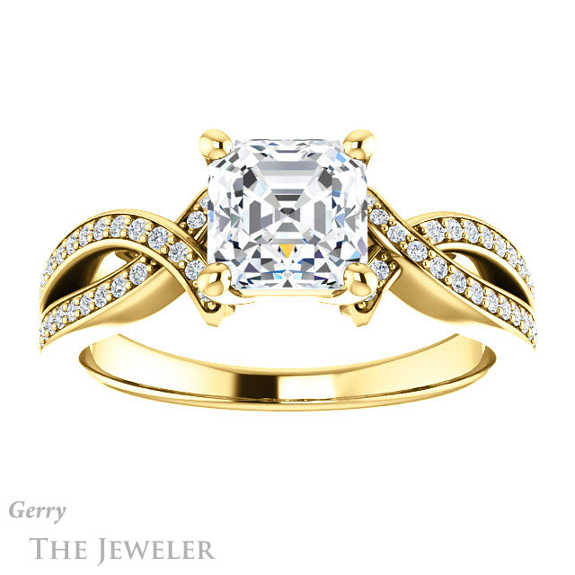 14k Yellow Gold Asscher Cut Forever One Engagement Ring Setting #GTJ1127-asscher-fo-y 1 14k Yellow Gold Asscher Cut Forever One Engagement Ring Setting #GTJ1127-asscher-fo-y