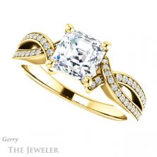 14k Yellow Gold Asscher Cut Forever One Engagement Ring Setting #GTJ1127-asscher-fo-y 5 14k Yellow Gold Asscher Cut Forever One Engagement Ring Setting #GTJ1127-asscher-fo-y