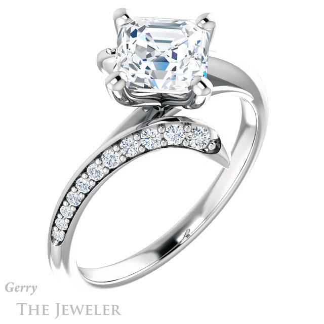 14k White Gold Asscher Cut Forever One Engagement Ring Setting #GTJ1128-asscher-fo-w 4 14k White Gold Asscher Cut Forever One Engagement Ring Setting #GTJ1128-asscher-fo-w