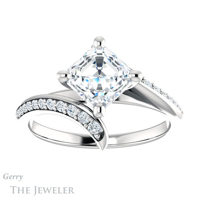 14k White Gold Asscher Cut Forever One Engagement Ring Setting #GTJ1128-asscher-fo-w 1 14k White Gold Asscher Cut Forever One Engagement Ring Setting #GTJ1128-asscher-fo-w