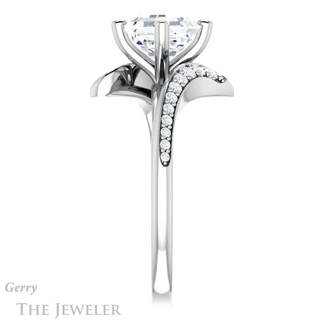 14k White Gold Asscher Cut Forever One Engagement Ring Setting #GTJ1128-asscher-fo-w 3 14k White Gold Asscher Cut Forever One Engagement Ring Setting #GTJ1128-asscher-fo-w