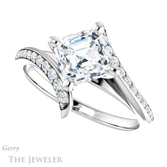 14k White Gold Asscher Cut Forever One Engagement Ring Setting #GTJ1128-asscher-fo-w 5 14k White Gold Asscher Cut Forever One Engagement Ring Setting #GTJ1128-asscher-fo-w