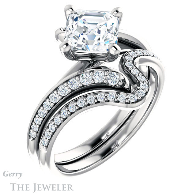 14k White Gold Asscher Cut Forever One Engagement Ring Setting #GTJ1128-asscher-fo-w 6 14k White Gold Asscher Cut Forever One Engagement Ring Setting #GTJ1128-asscher-fo-w