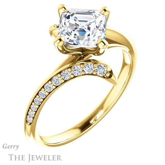 14k Yellow Gold Asscher Cut Forever One Engagement Ring Setting #GTJ1128-asscher-fo-y