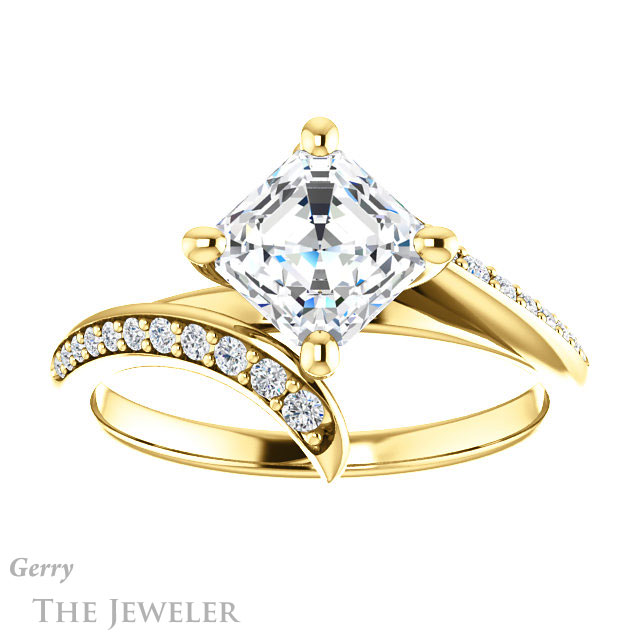 14k Yellow Gold Asscher Cut Forever One Engagement Ring Setting #GTJ1128-asscher-fo-y