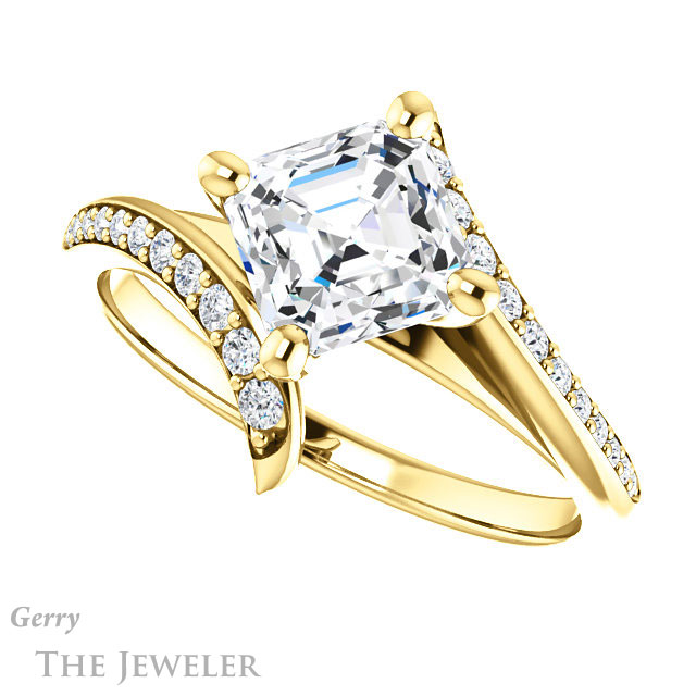 14k Yellow Gold Asscher Cut Forever One Engagement Ring Setting #GTJ1128-asscher-fo-y