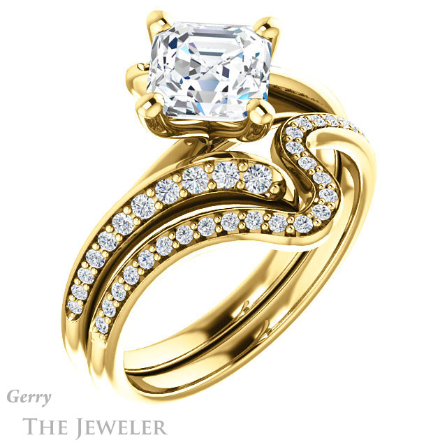 14k Yellow Gold Asscher Cut Forever One Engagement Ring Setting #GTJ1128-asscher-fo-y