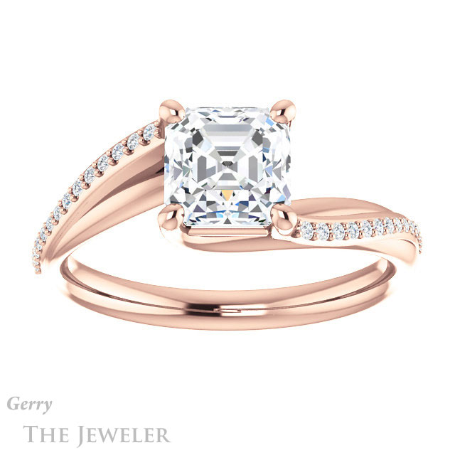 14k Rose Gold Asscher Cut Forever One Engagement Ring Setting #GTJ1129-asscher-fo-r