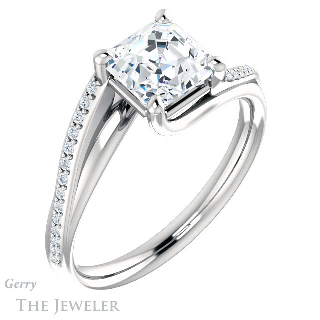 14k White Gold Asscher Cut Forever One Engagement Ring Setting #GTJ1129-asscher-fo-w 4 14k White Gold Asscher Cut Forever One Engagement Ring Setting #GTJ1129-asscher-fo-w
