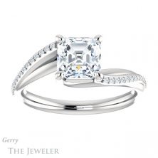 14k White Gold Asscher Cut Forever One Engagement Ring Setting #GTJ1129-asscher-fo-w 1 14k White Gold Asscher Cut Forever One Engagement Ring Setting #GTJ1129-asscher-fo-w