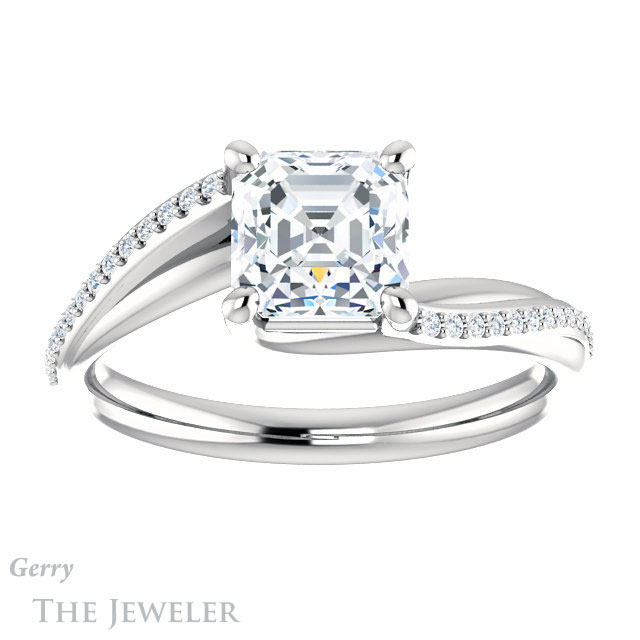 14k White Gold Asscher Cut Forever One Engagement Ring Setting #GTJ1129-asscher-fo-w