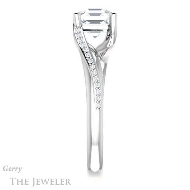 14k White Gold Asscher Cut Forever One Engagement Ring Setting #GTJ1129-asscher-fo-w 3 14k White Gold Asscher Cut Forever One Engagement Ring Setting #GTJ1129-asscher-fo-w