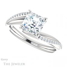 14k White Gold Asscher Cut Forever One Engagement Ring Setting #GTJ1129-asscher-fo-w 5 14k White Gold Asscher Cut Forever One Engagement Ring Setting #GTJ1129-asscher-fo-w