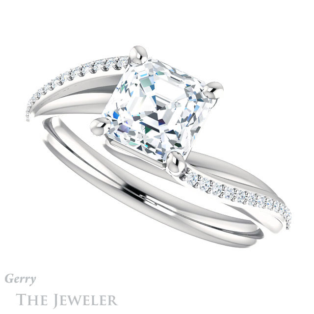 14k White Gold Asscher Cut Forever One Engagement Ring Setting #GTJ1129-asscher-fo-w 5 14k White Gold Asscher Cut Forever One Engagement Ring Setting #GTJ1129-asscher-fo-w