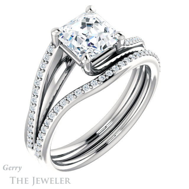14k White Gold Asscher Cut Forever One Engagement Ring Setting #GTJ1129-asscher-fo-w 6 14k White Gold Asscher Cut Forever One Engagement Ring Setting #GTJ1129-asscher-fo-w