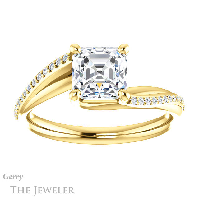 14k Yellow Gold Asscher Cut Forever One Engagement Ring Setting #GTJ1129-asscher-fo-y