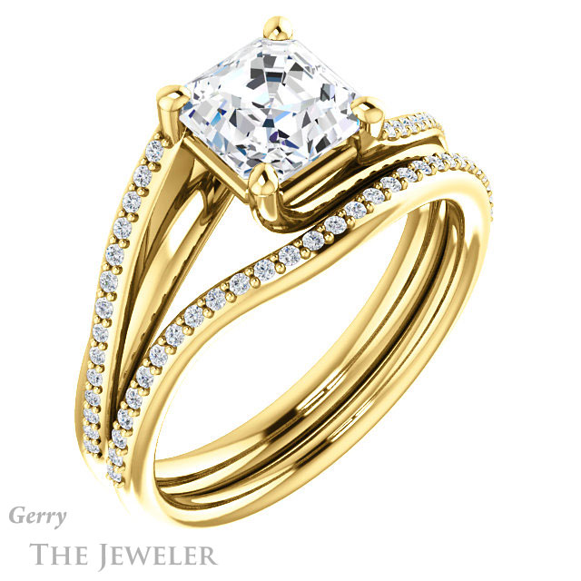 14k Yellow Gold Asscher Cut Forever One Engagement Ring Setting #GTJ1129-asscher-fo-y