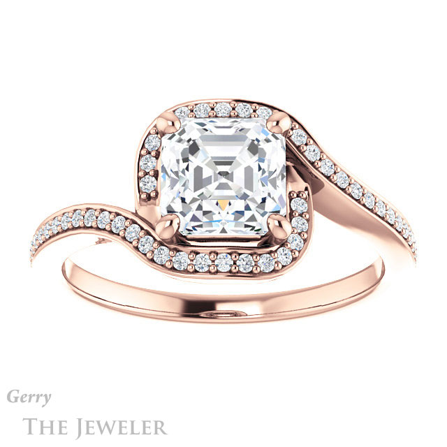14k Rose Gold Asscher Cut Forever One Engagement Ring Setting #GTJ1130-asscher-fo-r