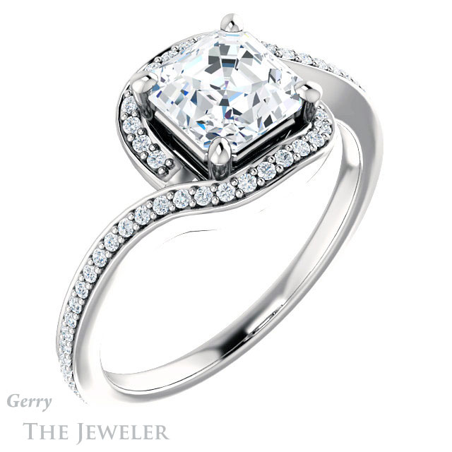 14k White Gold Asscher Cut Forever One Engagement Ring Setting #GTJ1130-asscher-fo-w 4 14k White Gold Asscher Cut Forever One Engagement Ring Setting #GTJ1130-asscher-fo-w