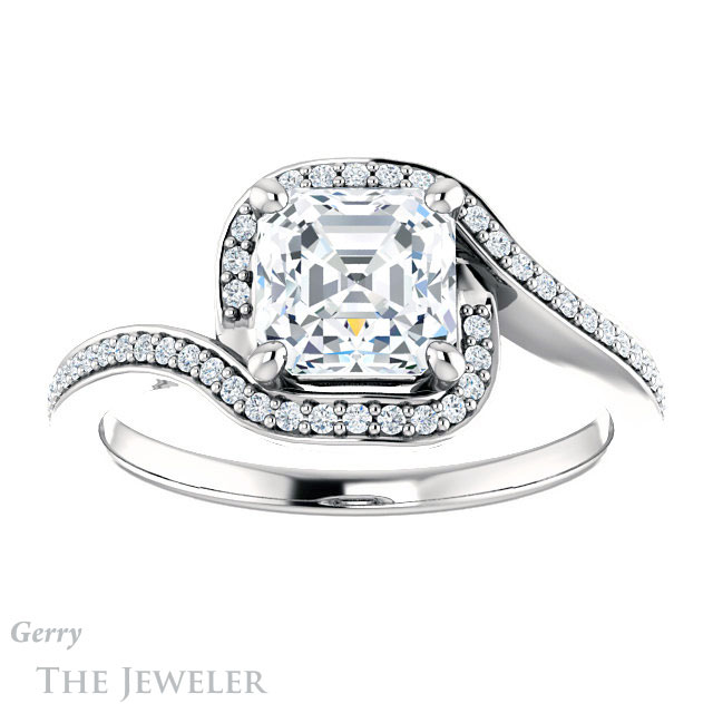 14k White Gold Asscher Cut Forever One Engagement Ring Setting #GTJ1130-asscher-fo-w