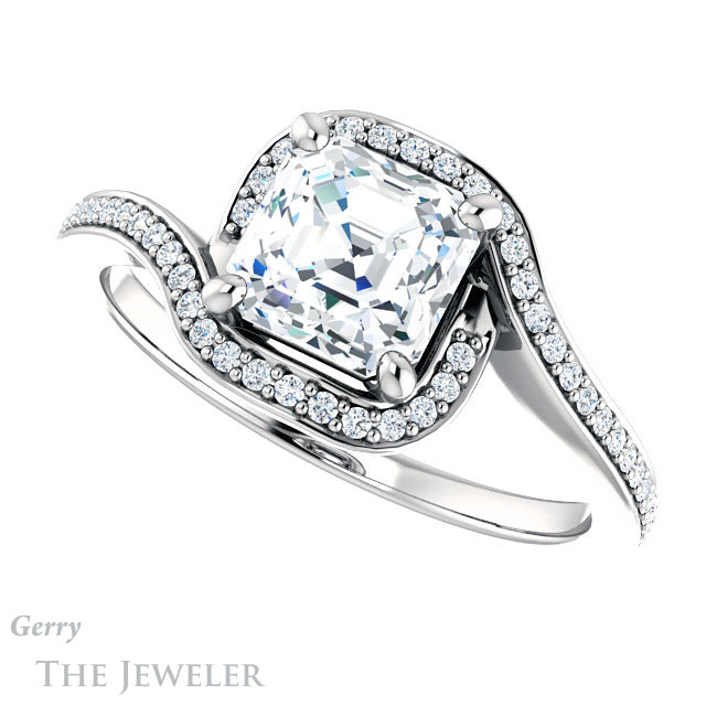 14k White Gold Asscher Cut Forever One Engagement Ring Setting #GTJ1130-asscher-fo-w 5 14k White Gold Asscher Cut Forever One Engagement Ring Setting #GTJ1130-asscher-fo-w