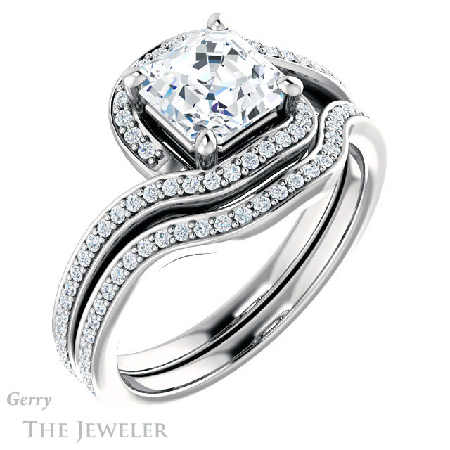 14k White Gold Asscher Cut Forever One Engagement Ring Setting #GTJ1130-asscher-fo-w 6 14k White Gold Asscher Cut Forever One Engagement Ring Setting #GTJ1130-asscher-fo-w