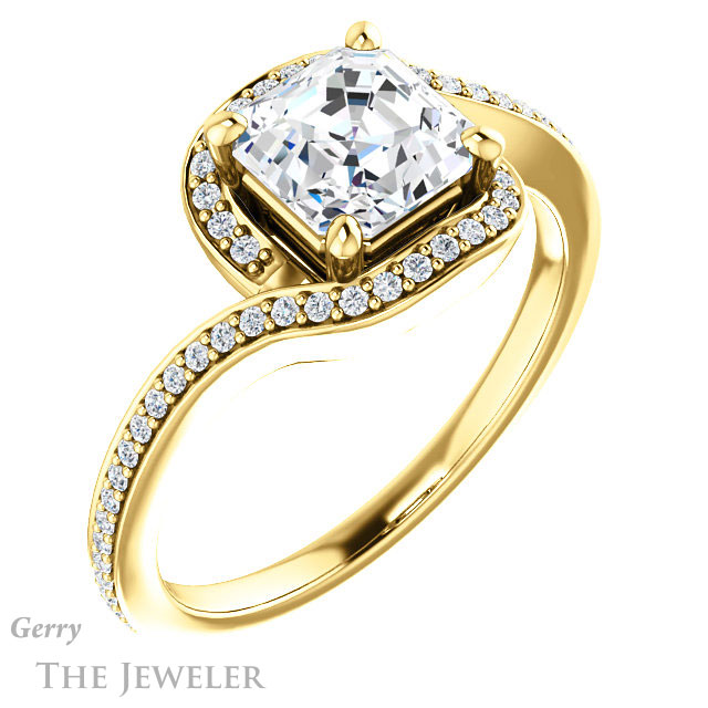 14k Yellow Gold Asscher Cut Forever One Engagement Ring Setting #GTJ1130-asscher-fo-y