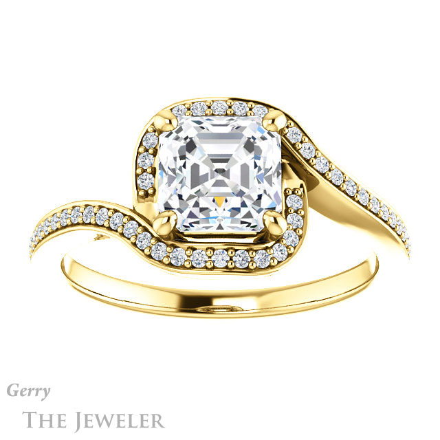 14k Yellow Gold Asscher Cut Forever One Engagement Ring Setting #GTJ1130-asscher-fo-y