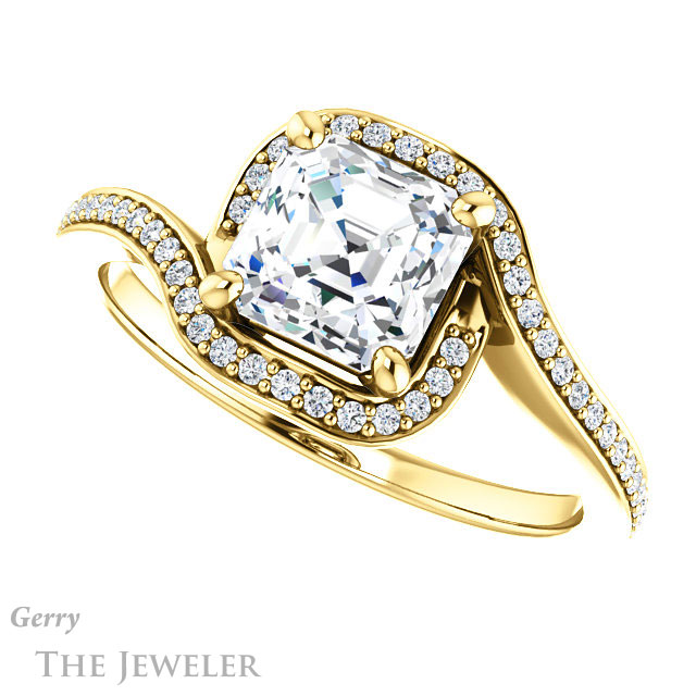 14k Yellow Gold Asscher Cut Forever One Engagement Ring Setting #GTJ1130-asscher-fo-y