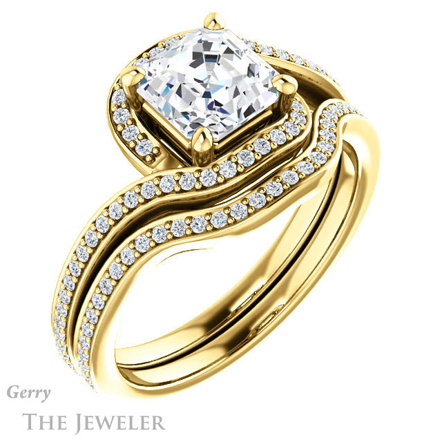 14k Yellow Gold Asscher Cut Forever One Engagement Ring Setting #GTJ1130-asscher-fo-y
