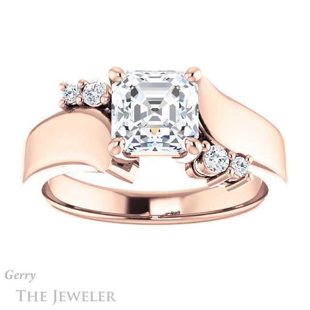 14k Rose Gold Asscher Cut Forever One Engagement Ring Setting #GTJ1131-asscher-fo-r