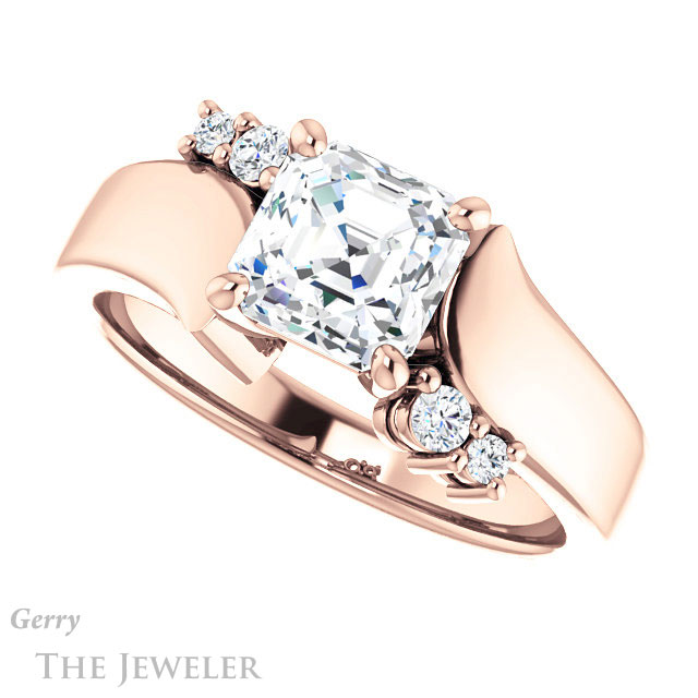 14k Rose Gold Asscher Cut Forever One Engagement Ring Setting #GTJ1131-asscher-fo-r 5 14k Rose Gold Asscher Cut Forever One Engagement Ring Setting #GTJ1131-asscher-fo-r