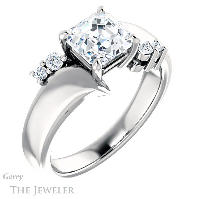 14k White Gold Asscher Cut Forever One Engagement Ring Setting #GTJ1131-asscher-fo-w 4 14k White Gold Asscher Cut Forever One Engagement Ring Setting #GTJ1131-asscher-fo-w