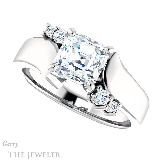 14k White Gold Asscher Cut Forever One Engagement Ring Setting #GTJ1131-asscher-fo-w 5 14k White Gold Asscher Cut Forever One Engagement Ring Setting #GTJ1131-asscher-fo-w