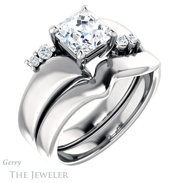 14k White Gold Asscher Cut Forever One Engagement Ring Setting #GTJ1131-asscher-fo-w 6 14k White Gold Asscher Cut Forever One Engagement Ring Setting #GTJ1131-asscher-fo-w