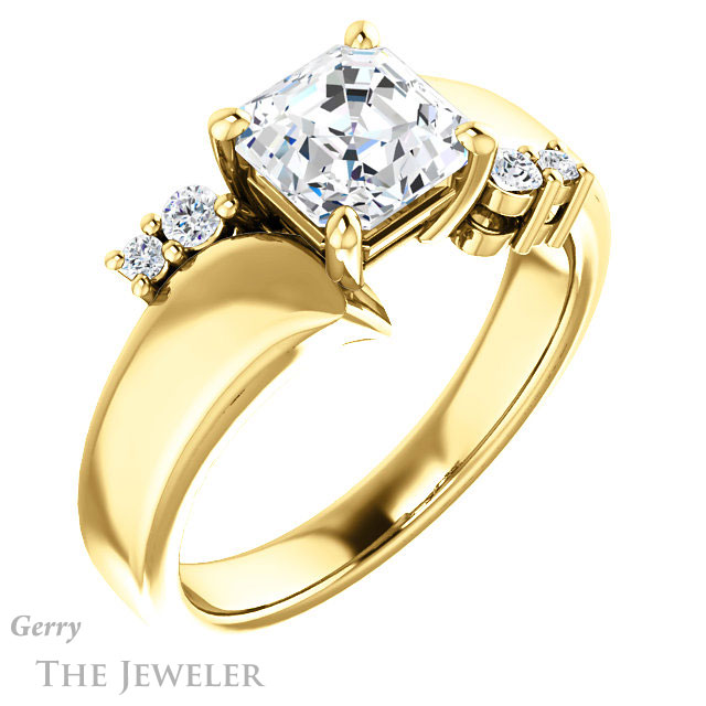 14k Yellow Gold Asscher Cut Forever One Engagement Ring Setting #GTJ1131-asscher-fo-y 4 14k Yellow Gold Asscher Cut Forever One Engagement Ring Setting #GTJ1131-asscher-fo-y