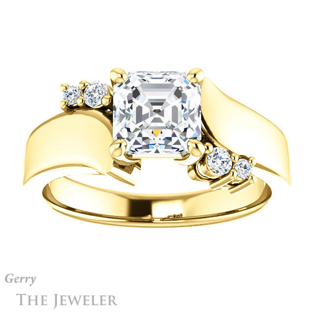 14k Yellow Gold Asscher Cut Forever One Engagement Ring Setting #GTJ1131-asscher-fo-y