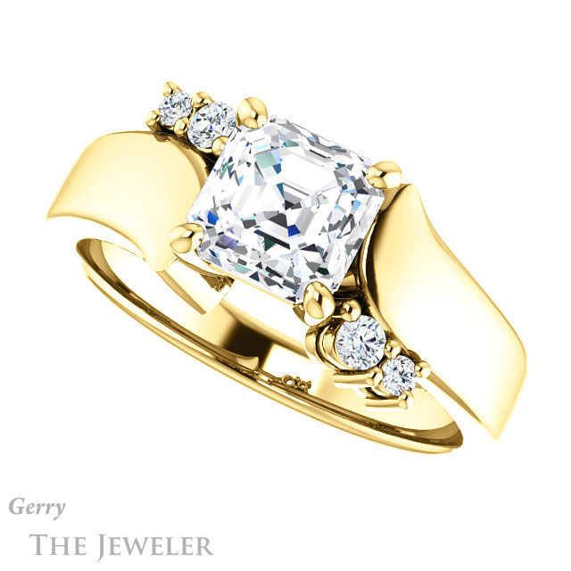 14k Yellow Gold Asscher Cut Forever One Engagement Ring Setting #GTJ1131-asscher-fo-y 5 14k Yellow Gold Asscher Cut Forever One Engagement Ring Setting #GTJ1131-asscher-fo-y