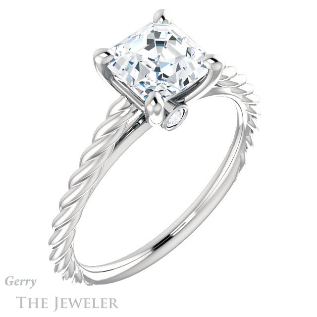 14k White Gold Asscher Cut Forever One Engagement Ring Setting #GTJ1134-asscher-fo-w