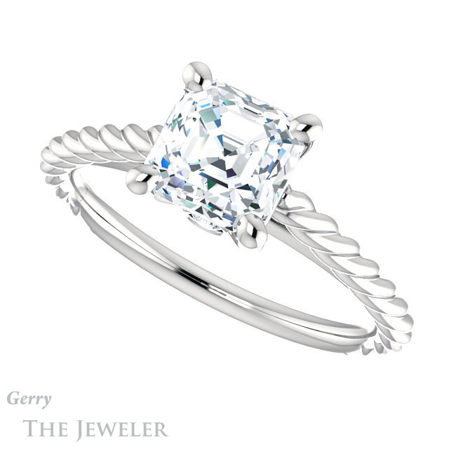 14k White Gold Asscher Cut Forever One Engagement Ring Setting #GTJ1134-asscher-fo-w