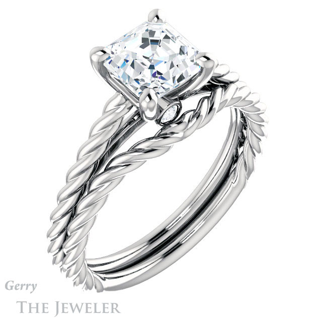 14k White Gold Asscher Cut Forever One Engagement Ring Setting #GTJ1134-asscher-fo-w