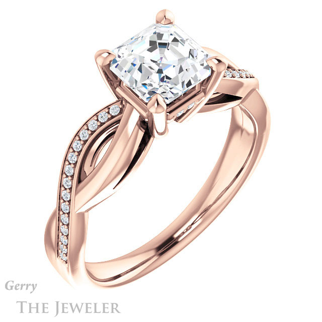 14k Rose Gold Asscher Cut Forever One Engagement Ring Setting #GTJ1135-asscher-fo-r 4 14k Rose Gold Asscher Cut Forever One Engagement Ring Setting #GTJ1135-asscher-fo-r