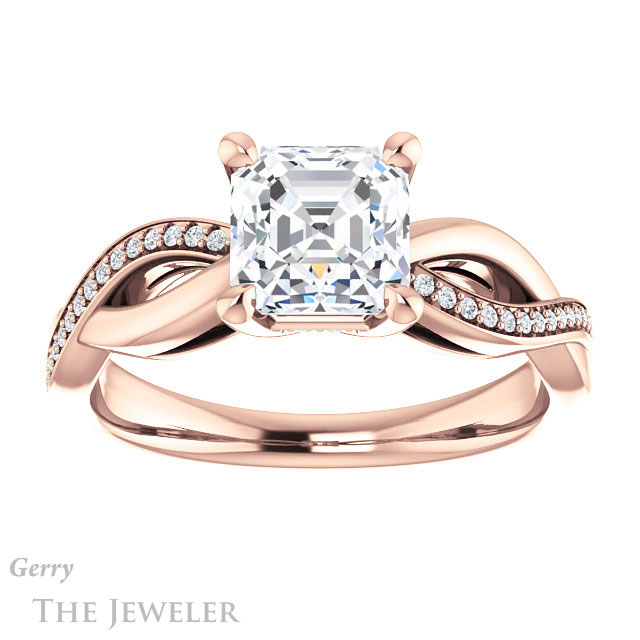 14k Rose Gold Asscher Cut Forever One Engagement Ring Setting #GTJ1135-asscher-fo-r