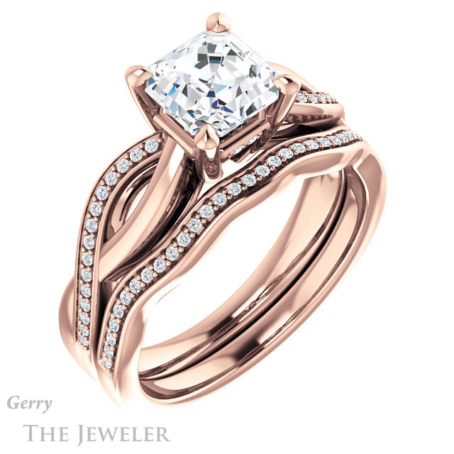 14k Rose Gold Asscher Cut Forever One Engagement Ring Setting #GTJ1135-asscher-fo-r 6 14k Rose Gold Asscher Cut Forever One Engagement Ring Setting #GTJ1135-asscher-fo-r