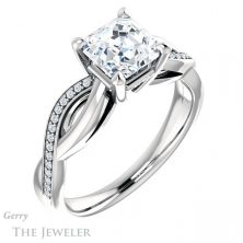 14k White Gold Asscher Cut Forever One Engagement Ring Setting #GTJ1135-asscher-fo-w 4 14k White Gold Asscher Cut Forever One Engagement Ring Setting #GTJ1135-asscher-fo-w