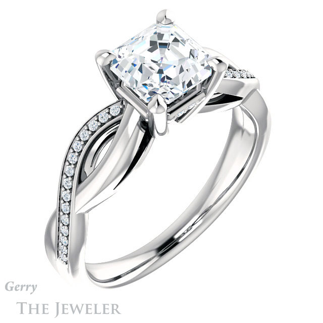 14k White Gold Asscher Cut Forever One Engagement Ring Setting #GTJ1135-asscher-fo-w 4 14k White Gold Asscher Cut Forever One Engagement Ring Setting #GTJ1135-asscher-fo-w