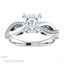 14k White Gold Asscher Cut Forever One Engagement Ring Setting #GTJ1135-asscher-fo-w 1 14k White Gold Asscher Cut Forever One Engagement Ring Setting #GTJ1135-asscher-fo-w