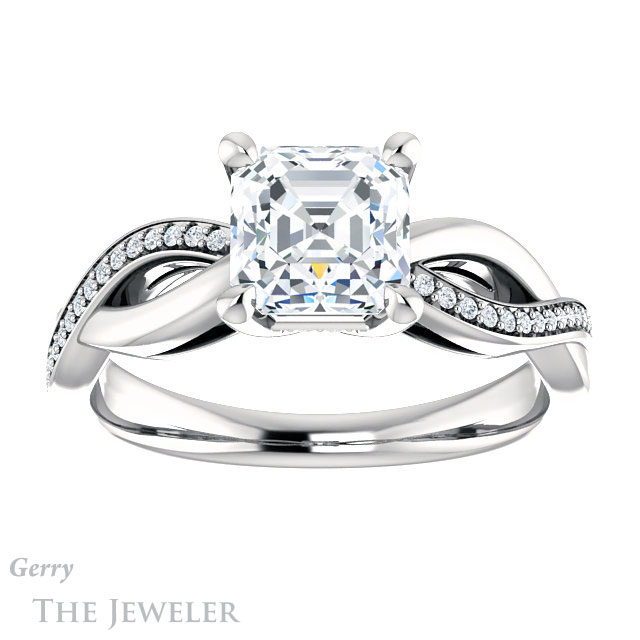 14k White Gold Asscher Cut Forever One Engagement Ring Setting #GTJ1135-asscher-fo-w