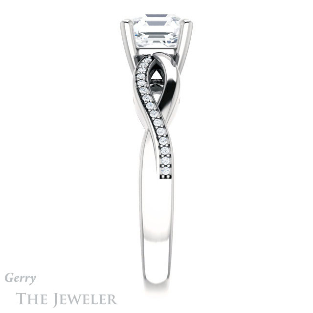 14k White Gold Asscher Cut Forever One Engagement Ring Setting #GTJ1135-asscher-fo-w 3 14k White Gold Asscher Cut Forever One Engagement Ring Setting #GTJ1135-asscher-fo-w