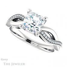 14k White Gold Asscher Cut Forever One Engagement Ring Setting #GTJ1135-asscher-fo-w 5 14k White Gold Asscher Cut Forever One Engagement Ring Setting #GTJ1135-asscher-fo-w